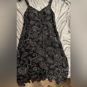 Lane Bryant black and flowers mid length sleeveless dress.
